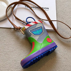 Retro Cartoon Rain Boots PU Waterproof Messenger Bag Large Capacity Tote Bag