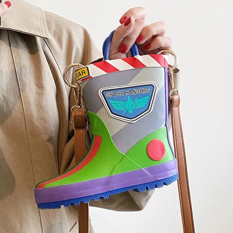 Retro Cartoon Rain Boots PU Waterproof Messenger Bag Large Capacity Tote Bag