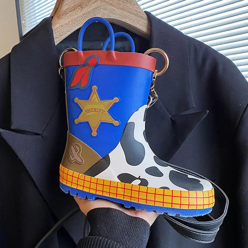 Retro Cartoon Rain Boots PU Waterproof Messenger Bag Large Capacity Tote Bag