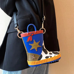 Retro Cartoon Rain Boots PU Waterproof Messenger Bag Large Capacity Tote Bag