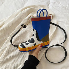 Retro Cartoon Rain Boots PU Waterproof Messenger Bag Large Capacity Tote Bag