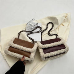 Vintage Chain Shoulder Bag Faux Suede Crossbody Street Satchel for Lady
