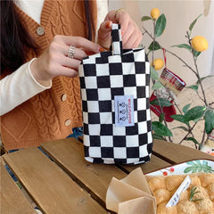 Plaid Corduroy Cosmetic Bag Travel Makeup Pouch