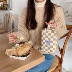 Plaid Corduroy Cosmetic Bag Travel Makeup Pouch