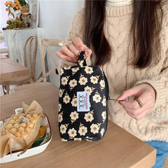 Plaid Corduroy Cosmetic Bag Travel Makeup Pouch