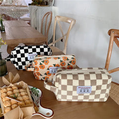 Plaid Corduroy Cosmetic Bag Travel Makeup Pouch