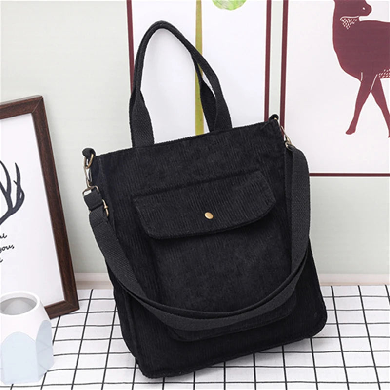 Retro Corduroy Large Capacity Messenger Tote Bag