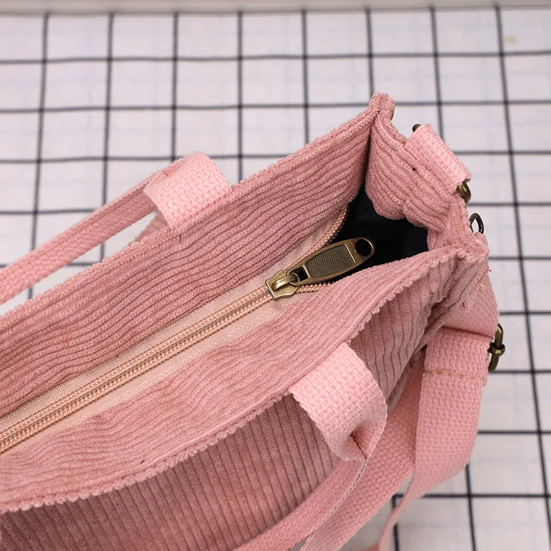 Retro Corduroy Large Capacity Messenger Tote Bag