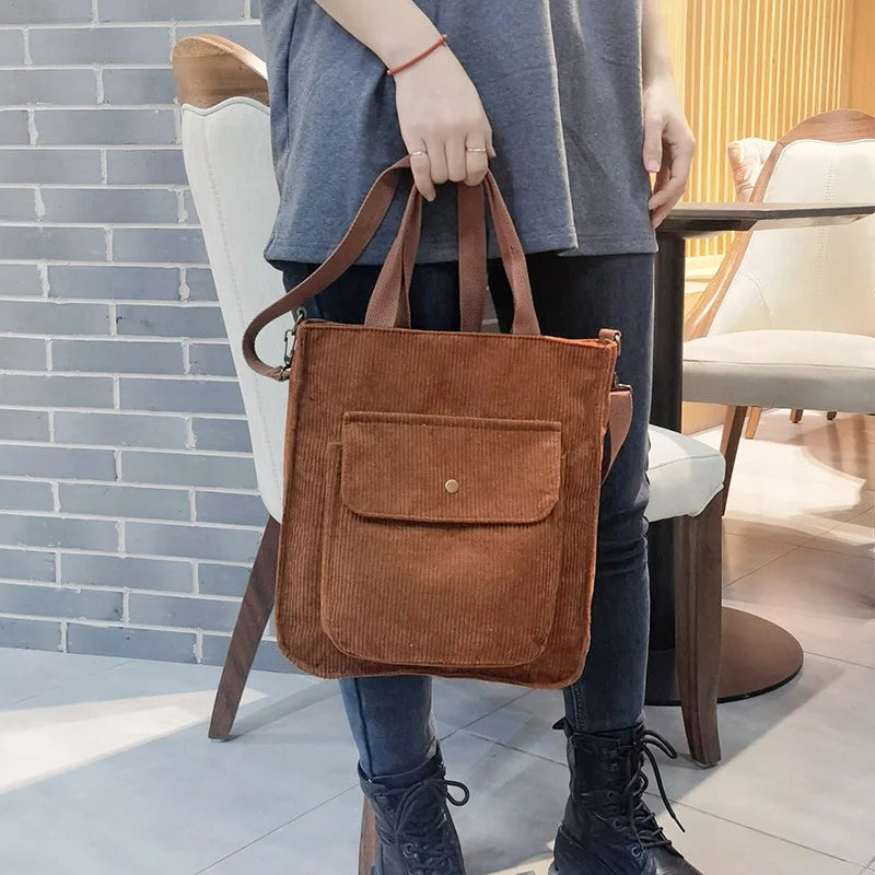 Retro Corduroy Large Capacity Messenger Tote Bag