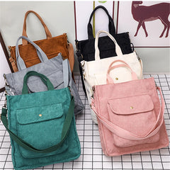 Retro Corduroy Large Capacity Messenger Tote Bag