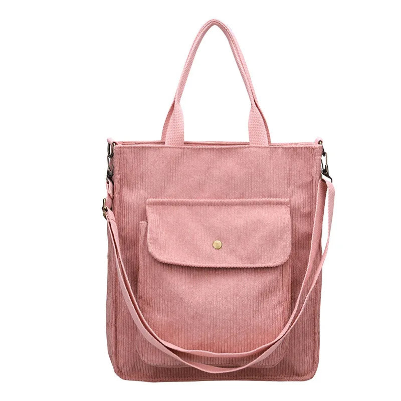 Retro Corduroy Large Capacity Messenger Tote Bag