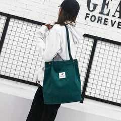 Corduroy Women Handbags Large-capacity Shopping Bag Solid Shoulder Bags
