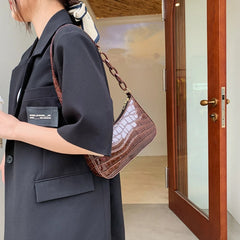 Retro Crocodile Pattern Shoulder Bag for Women PU Leather Handbag