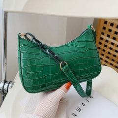 Retro Crocodile Pattern Shoulder Bag for Women PU Leather Handbag