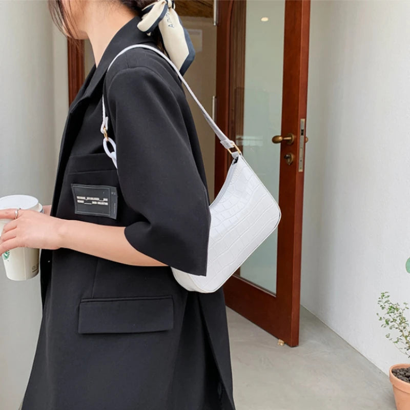 Retro Crocodile Pattern Shoulder Bag for Women PU Leather Handbag