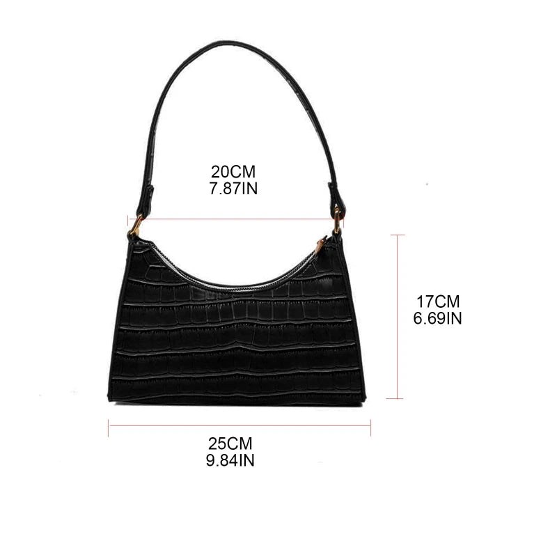 Retro Crocodile Pattern Underarm Bag Women Casual Solid PU Leather Shoulder Bag