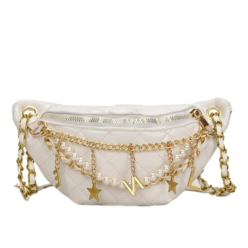 Retro Diamond Check Belt Bag Female Chain Waist Bag Lady Chest Bags Fanny Pack