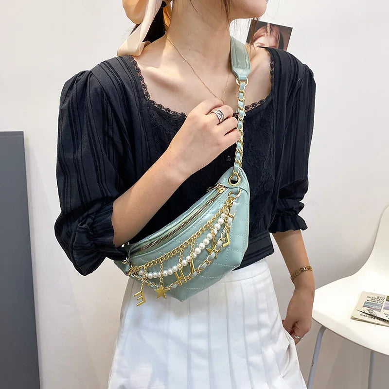 Retro Diamond Check Belt Bag Female Chain Waist Bag Lady Chest Bags Fanny Pack