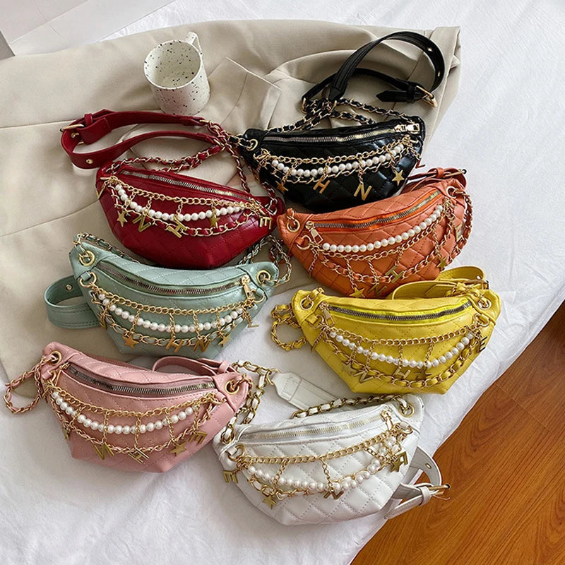 Retro Diamond Check Belt Bag Female Chain Waist Bag Lady Chest Bags Fanny Pack