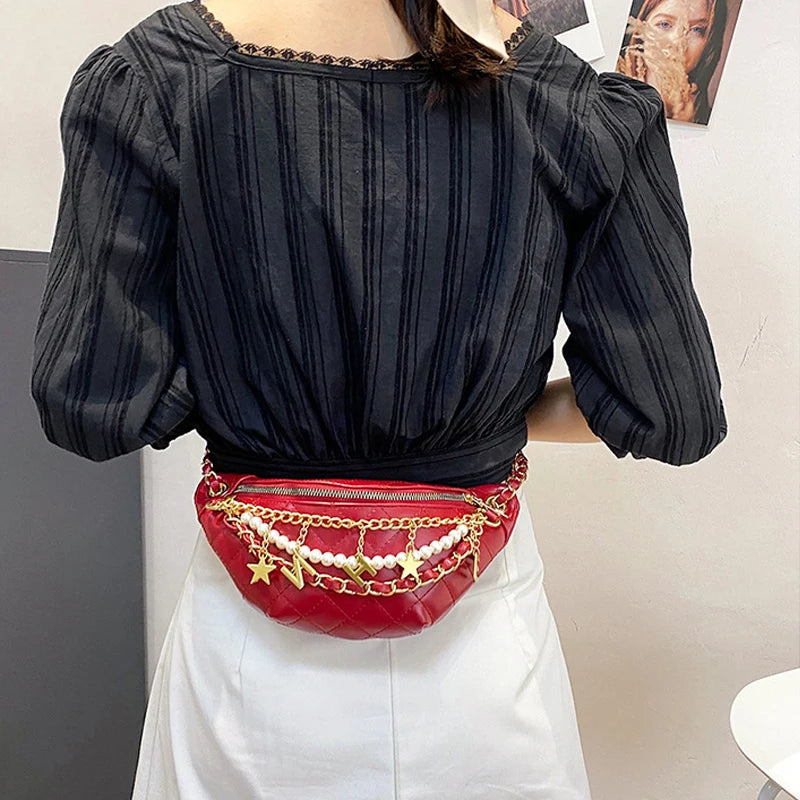 Retro Diamond Check Belt Bag Female Chain Waist Bag Lady Chest Bags Fanny Pack