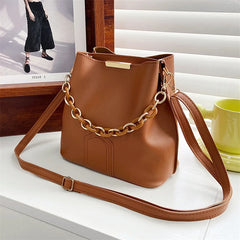 Vintage Chain Tote Bucket Bag Women PU Leather Handbag