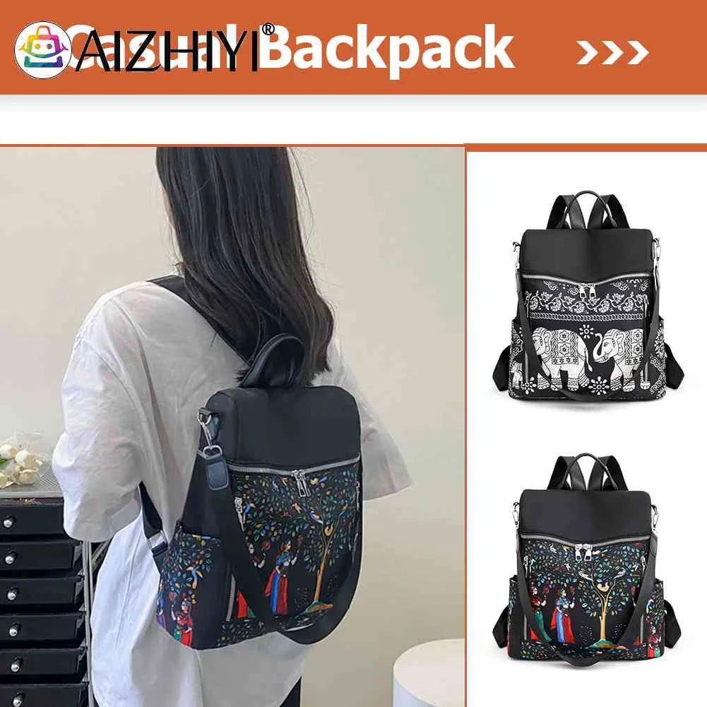 Retro Ethnic Backpack Women Girl Oxford Cloth School Casual Travel Rucksack