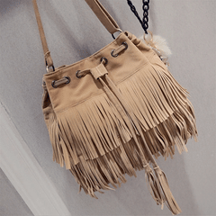 Retro Faux Suede Fringe Women Messenger Bags Tote Handbag