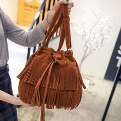 Retro Faux Suede Fringe Women Messenger Bags Tote Handbag
