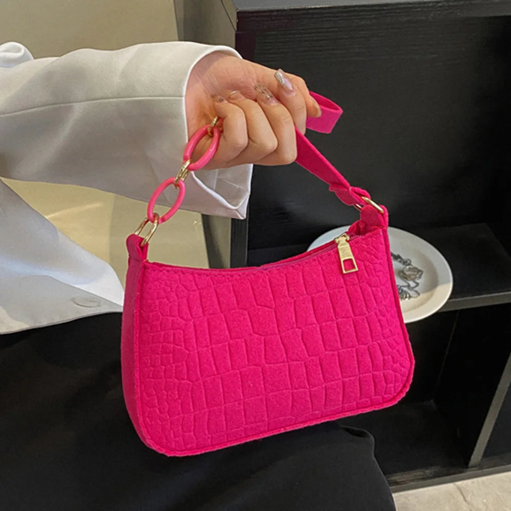 Retro Felt Shoulder Bags for Women Chain Armpit Bag Female Crescent
