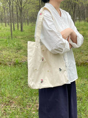 Retro Floral Embroidery Shoulder Bags Large Capacity Canvas Bag