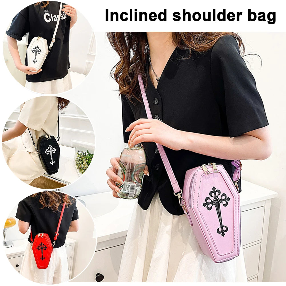 Gothic Shoulder Bag Halloween Handbag Crossbody Coffin Shape Purses
