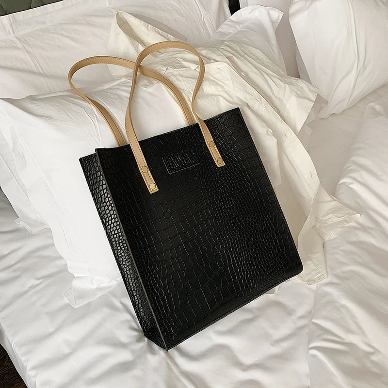 Retro Crocodile Pattern Shoulder Tote Bag