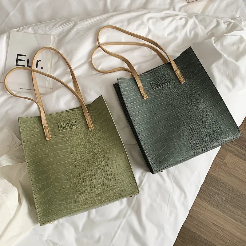 Retro Crocodile Pattern Shoulder Tote Bag