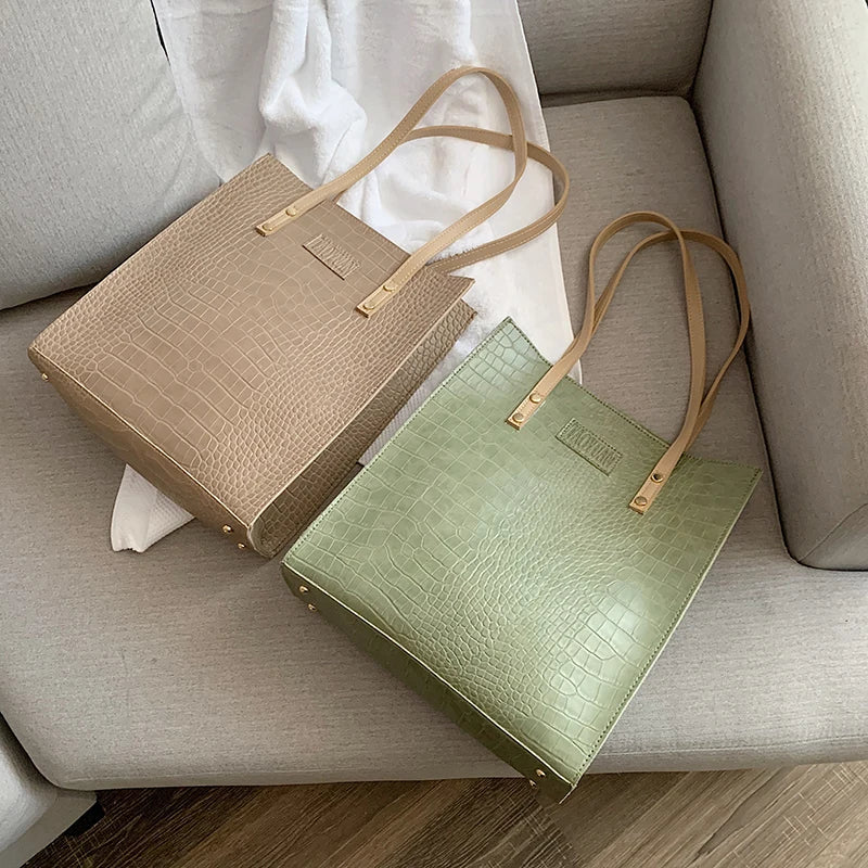 Retro Crocodile Pattern Shoulder Tote Bag