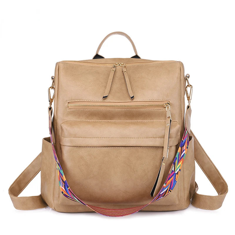 Vintage PU Leather Backpack Women's Travel School Bags