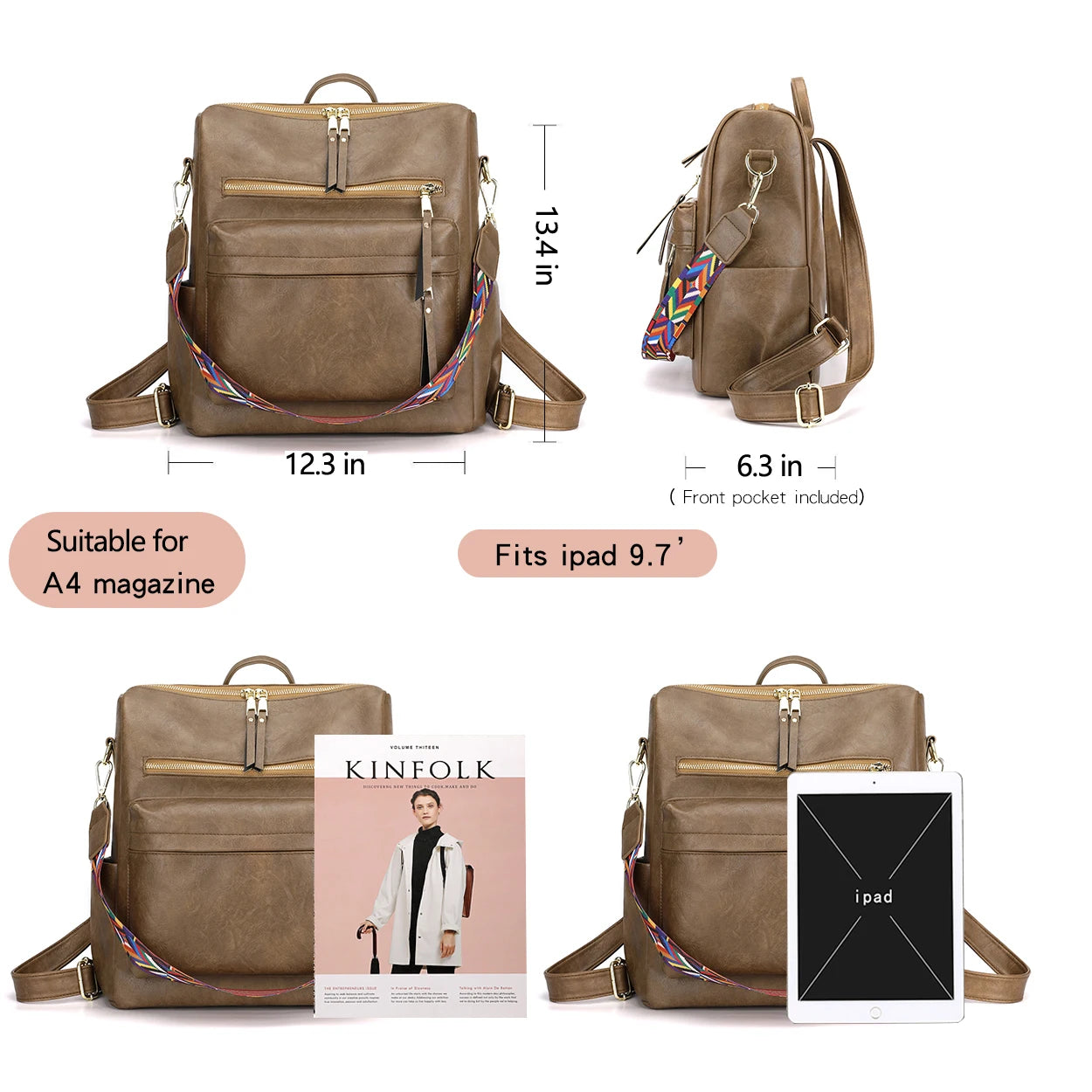 Vintage PU Leather Backpack Women's Travel School Bags