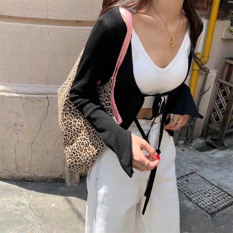 Leopard Pattern Women Tote Handbags Pink Shoulder Bag