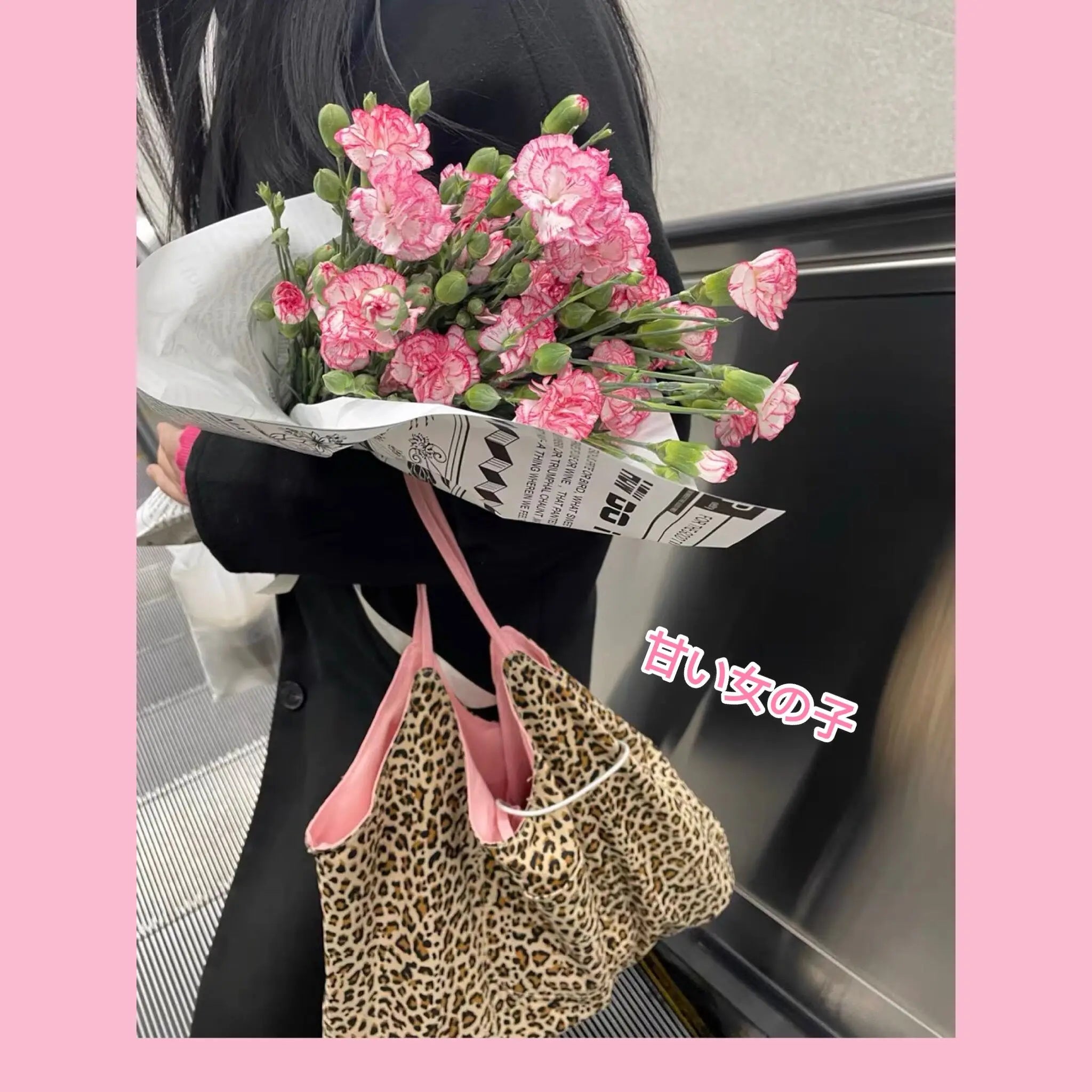 Leopard Pattern Women Tote Handbags Pink Shoulder Bag