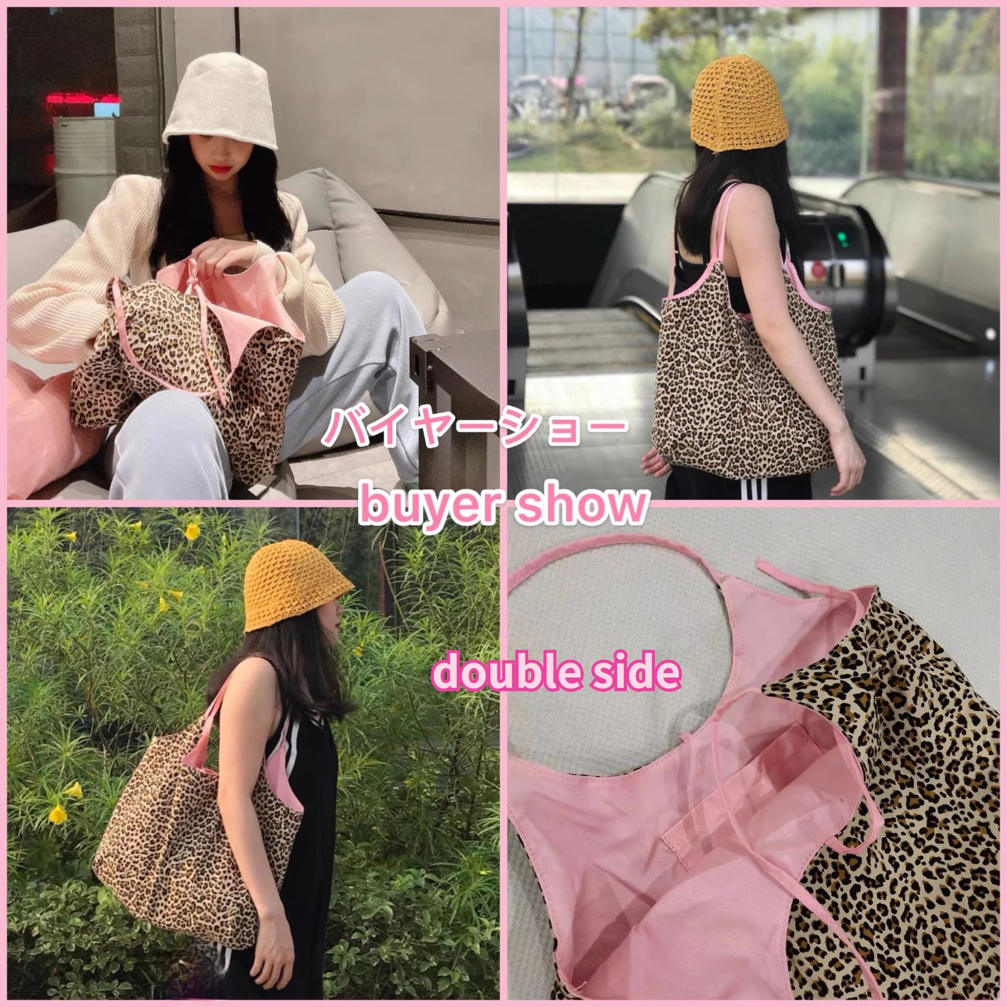 Leopard Pattern Women Tote Handbags Pink Shoulder Bag