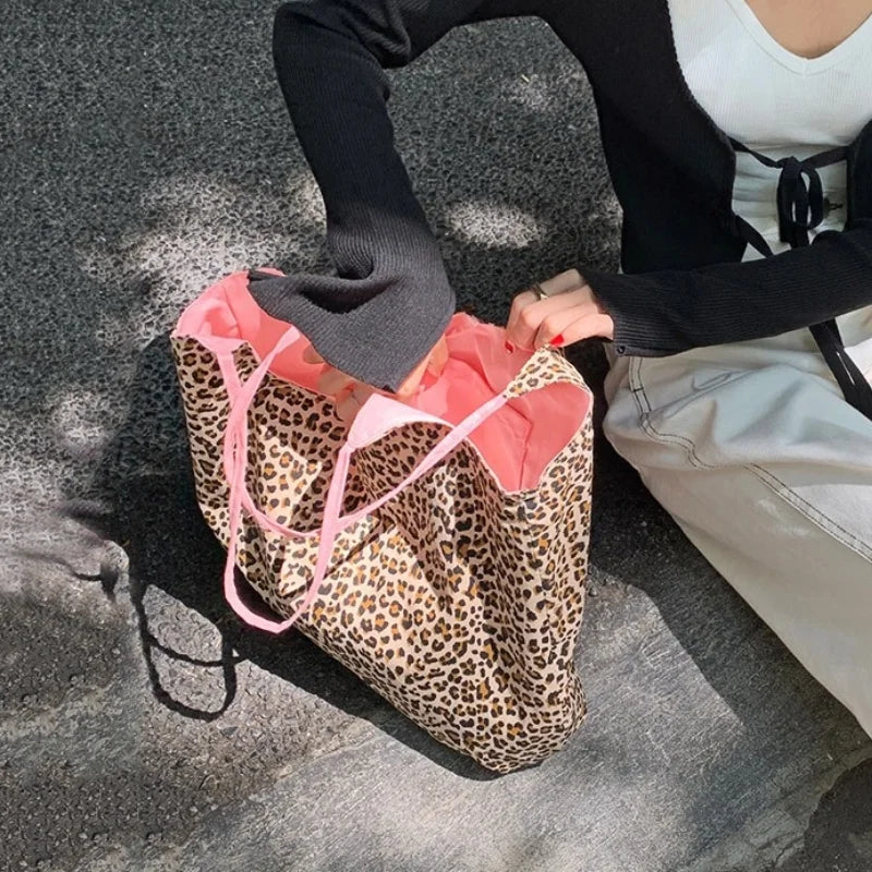 Leopard Pattern Women Tote Handbags Pink Shoulder Bag