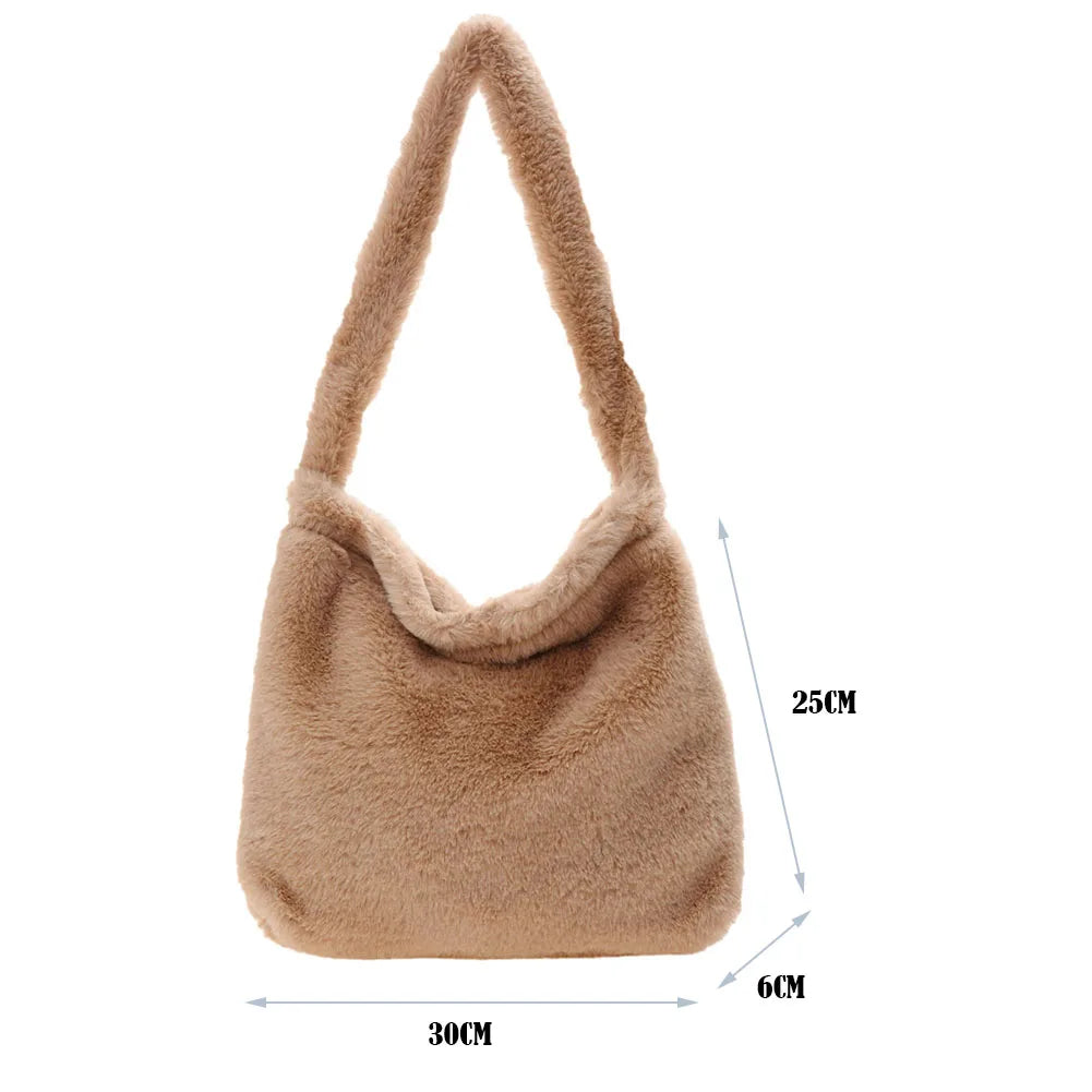 Leopard Print Plush Shoulder Bag Large Travel Tote