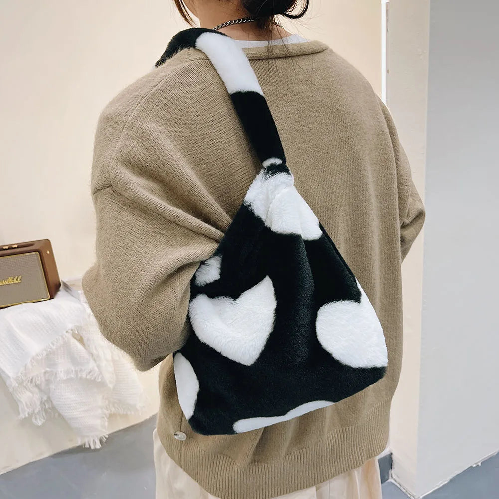 Leopard Print Plush Shoulder Bag Large Travel Tote