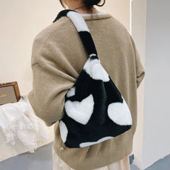 Leopard Print Plush Shoulder Bag Large Travel Tote