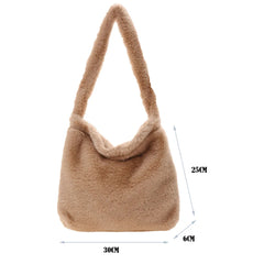 Leopard Print Plush Shoulder Bag Large Travel Tote