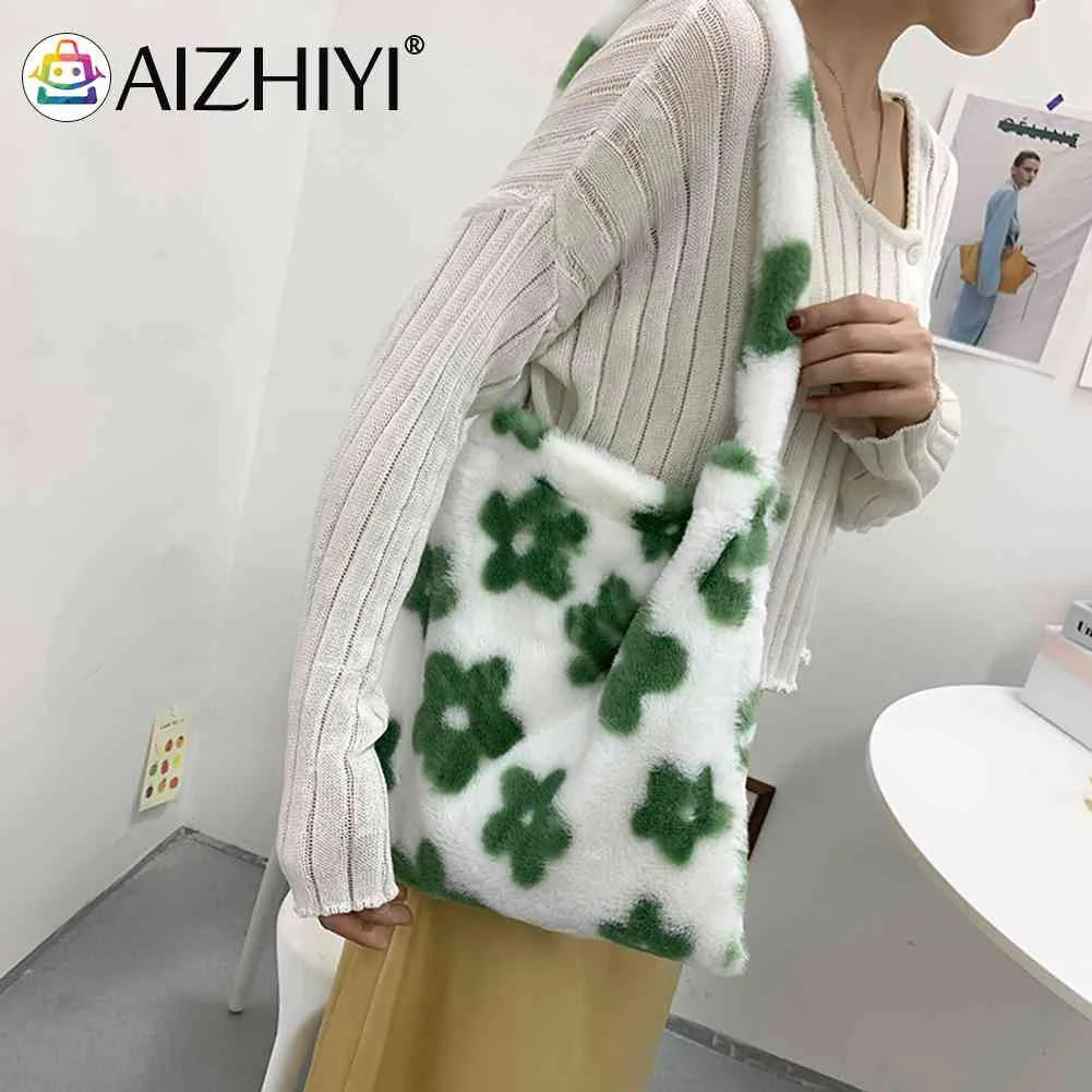 Leopard Print Soft Plush Shoulder Bag Winter Warm Fluffy Tote for Women