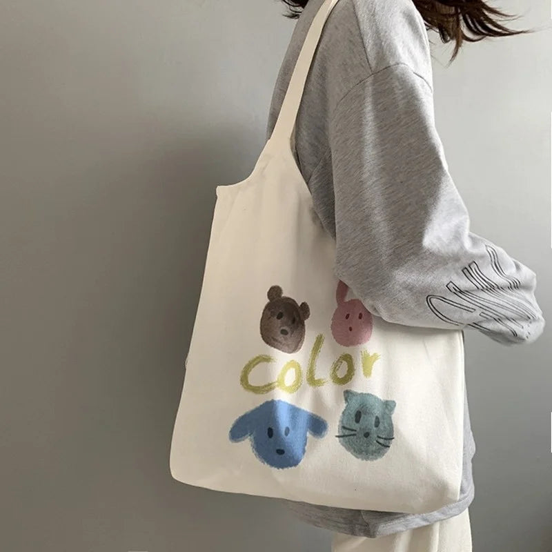 Retro Literary Canvas Bag Women Shoulder Bag Harajuku Cotton Shopping