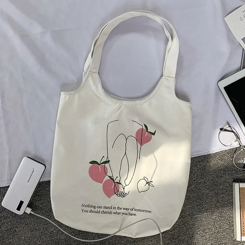 Retro Literary Shoulder Bag Women Ulzzang Harajuku Cotton Shopping Tote Bag