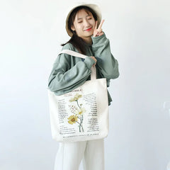Retro Literary Canvas Women's Shoulder Shopper Bag Large Cotton Eco Shopping
