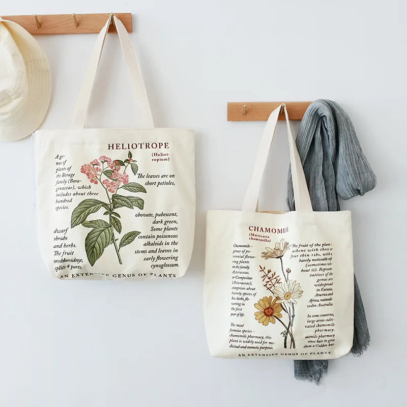 Retro Literary Canvas Women's Shoulder Shopper Bag Large Eco Shopping Tote