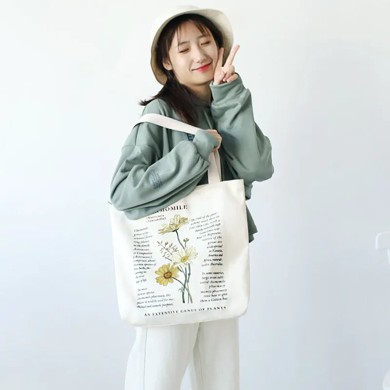 Retro Literary Canvas Women's Shoulder Shopper Bag Large Eco Shopping Tote